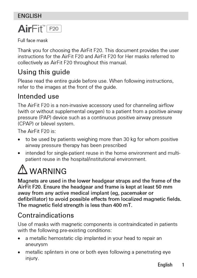 RESMED Full Face Mask - AirFit F20