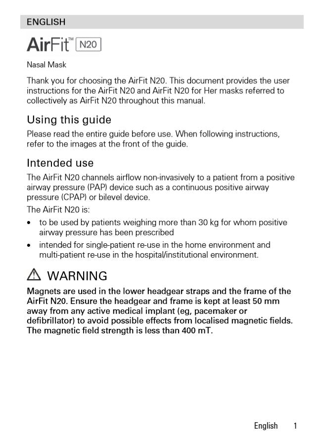 RESMED Nasal Mask - AirFit N20